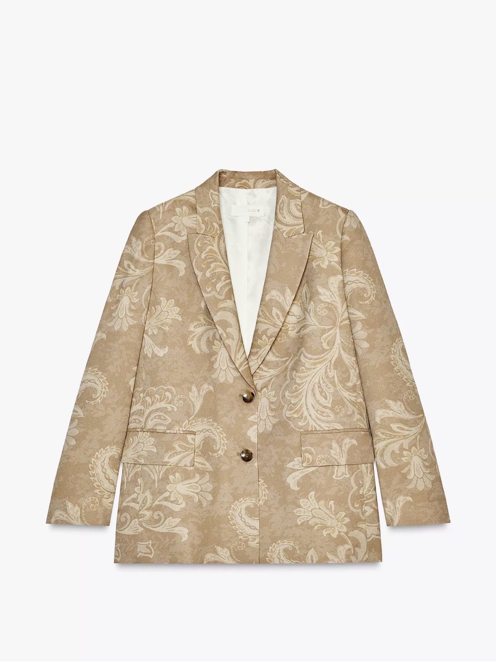 Zara Beige Brown Paisley Two-Button Blazer